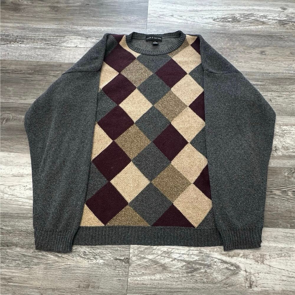 Vintage 90s Croft & Barrow Gray Tan Mens XLT Diamond Argyle USA Grandpa Sweater